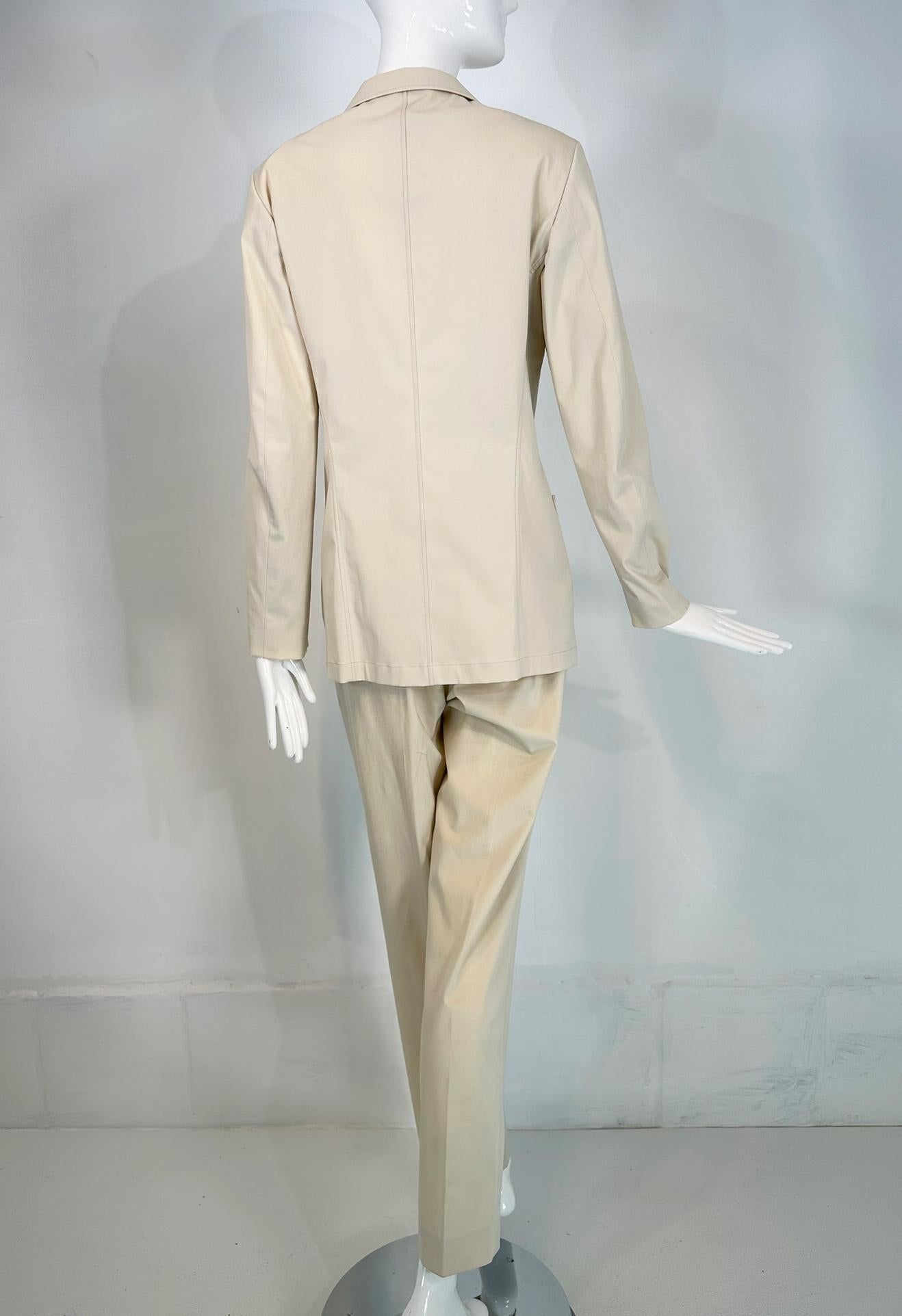 Jil Sander Off White Cotton Single Breasted Patch Pocket Jacket & Pant Set For Sale 2