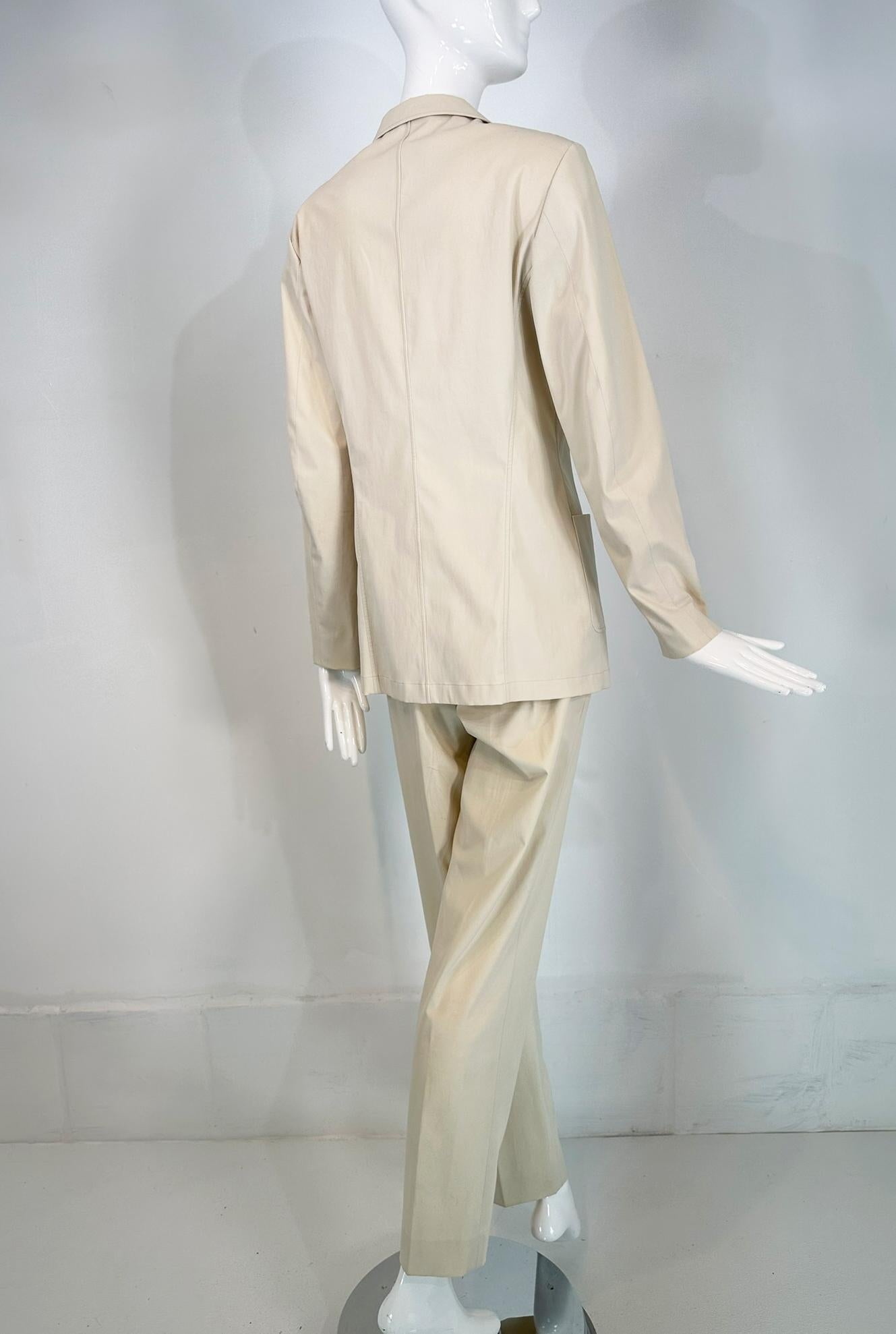 Jil Sander Off White Cotton Single Breasted Patch Pocket Jacket & Pant Set For Sale 3