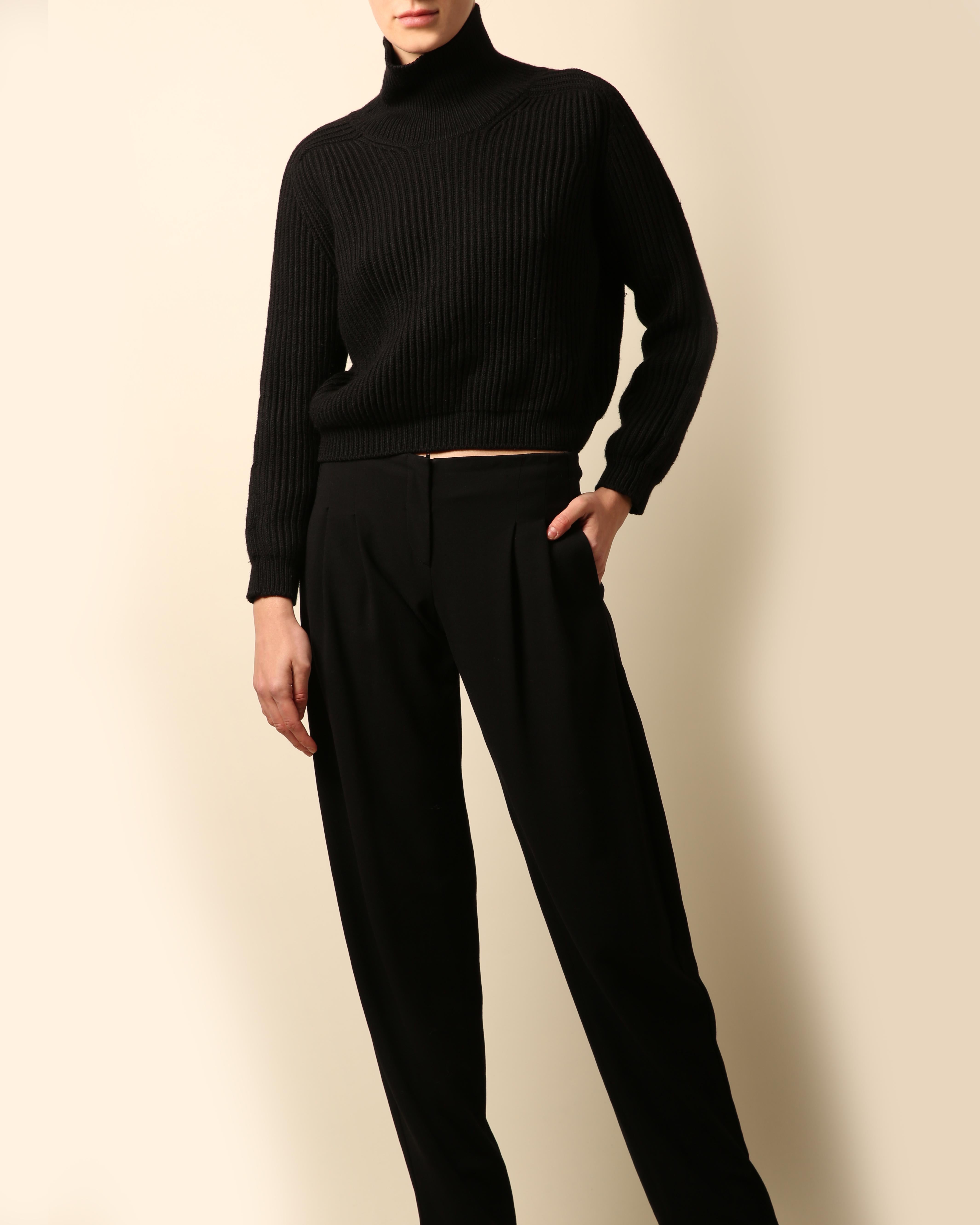 Black Jil Sander oversized ribbed chunky knit cropped cashmere turtle neck sweater For Sale