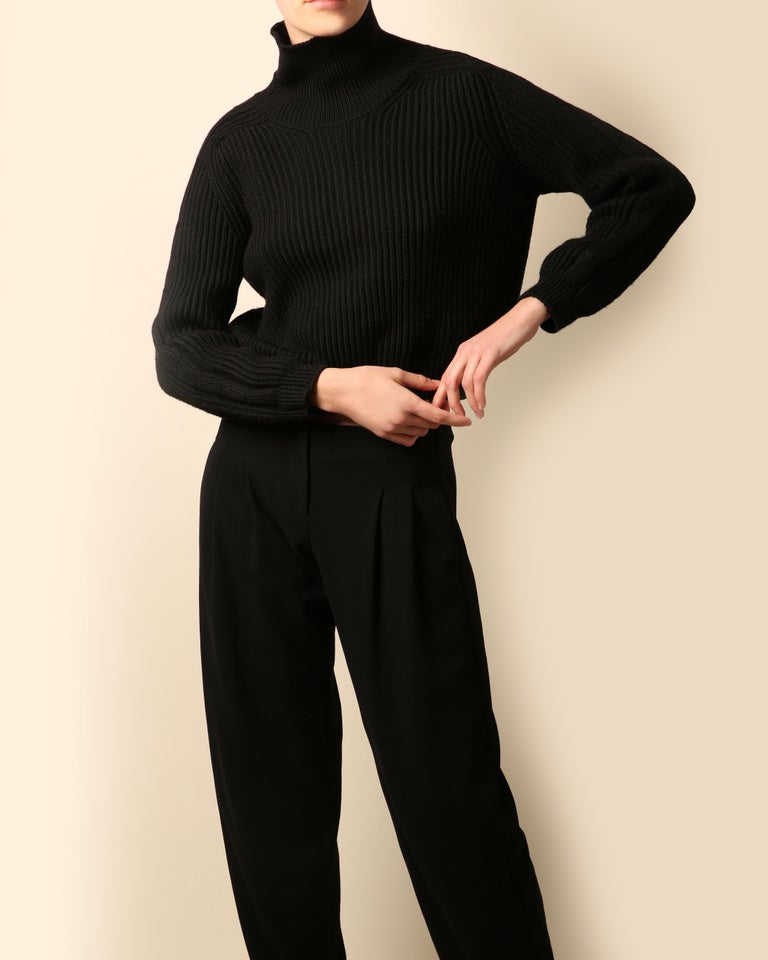 Jil Sander oversized ribbed chunky knit cropped cashmere turtle