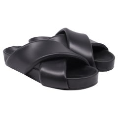 Jil Sander Padded Cross Strap Slide Sandals in Black Leather
