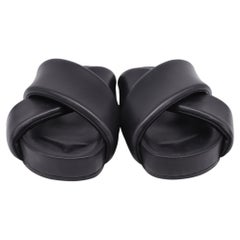 Jil Sander Padded Cross Strap Slide Sandals in Black Leather