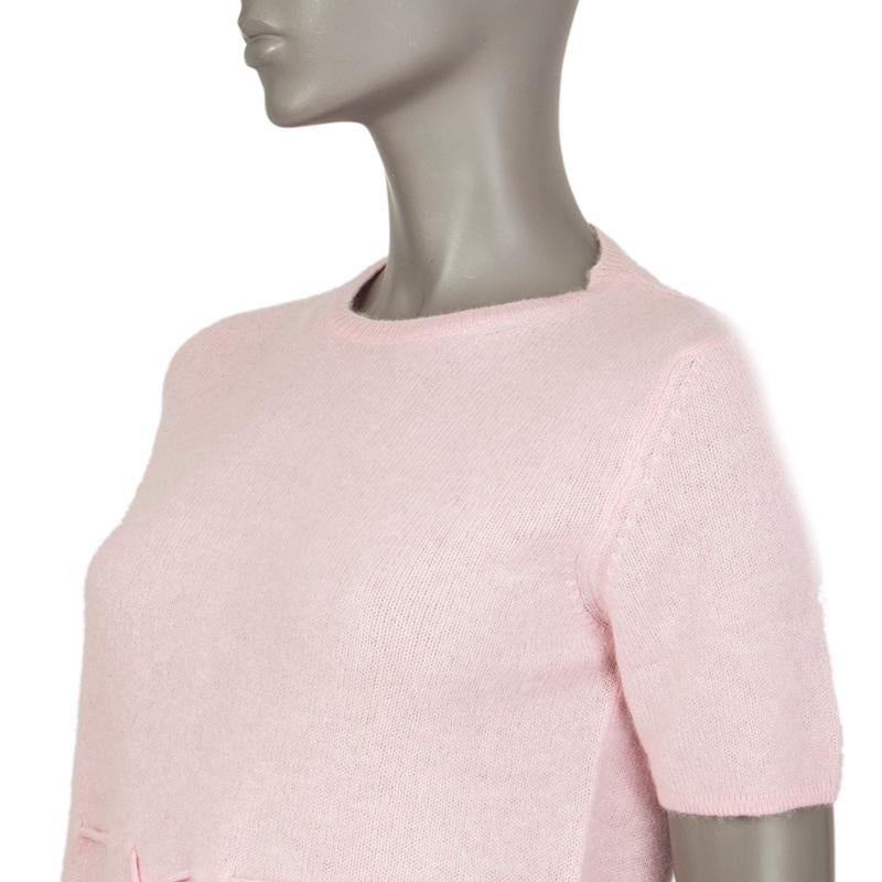 Gray JIL SANDER pastel pink cashmere DRAWSTRING SHORT SLEEVE Sweater 38 M