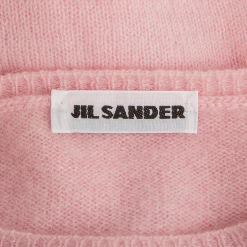 Women's JIL SANDER pastel pink cashmere DRAWSTRING SHORT SLEEVE Sweater 38 M
