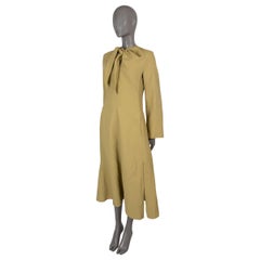 JIL SANDER pear yellow linen 2023 TIE-NECK MIDI Dress 36 S