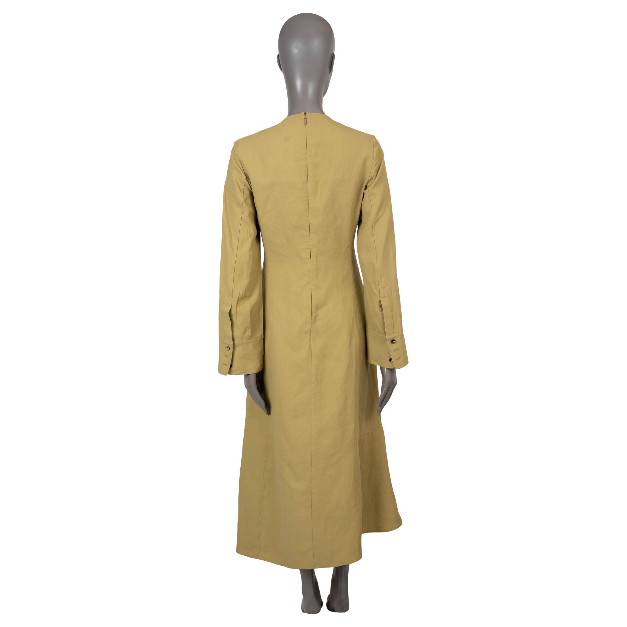 Yellow JIL SANDER pear yellow linen 2023 TIE-NECK MIDI Dress 36 S For Sale