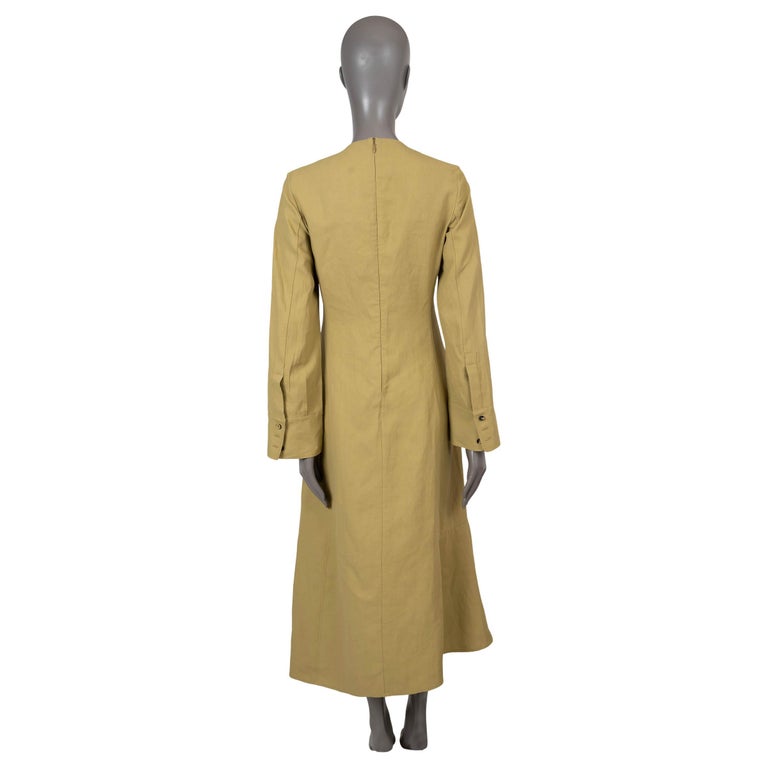 chinese dress ladies 1990s Jil Sander Dark Gray Linen Dress with Buckle Detail