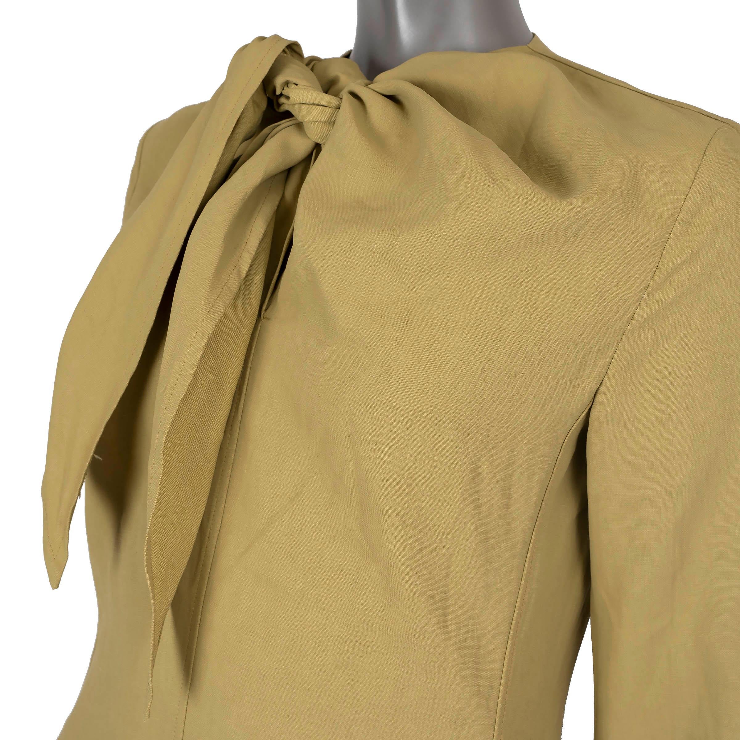 JIL SANDER pear yellow linen 2023 TIE-NECK MIDI Dress 36 S In Excellent Condition For Sale In Zürich, CH