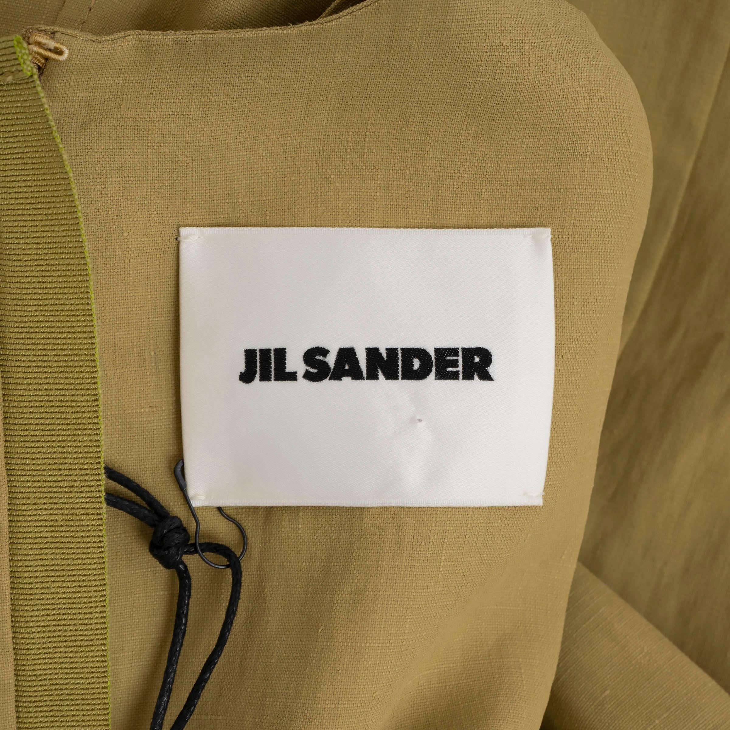 Women's JIL SANDER pear yellow linen 2023 TIE-NECK MIDI Dress 36 S For Sale