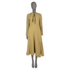 JIL SANDER pear yellow linen 2023 TIE-NECK MIDI Dress 36 S