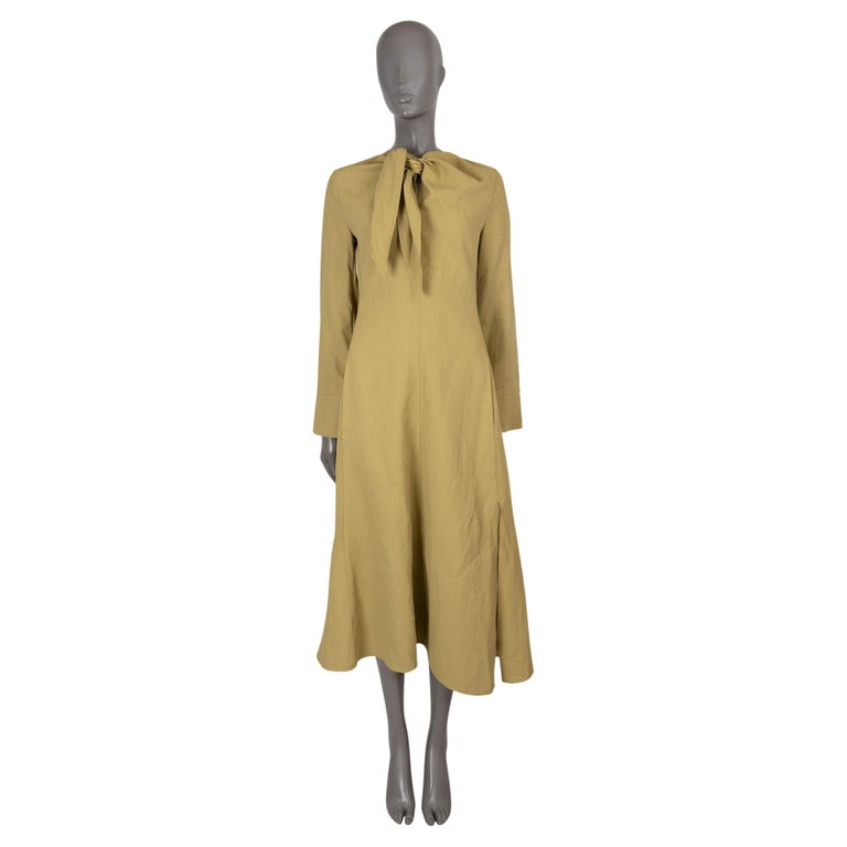 JIL SANDER pear yellow linen 2023 TIE-NECK MIDI Dress 36 S For Sale at  1stDibs