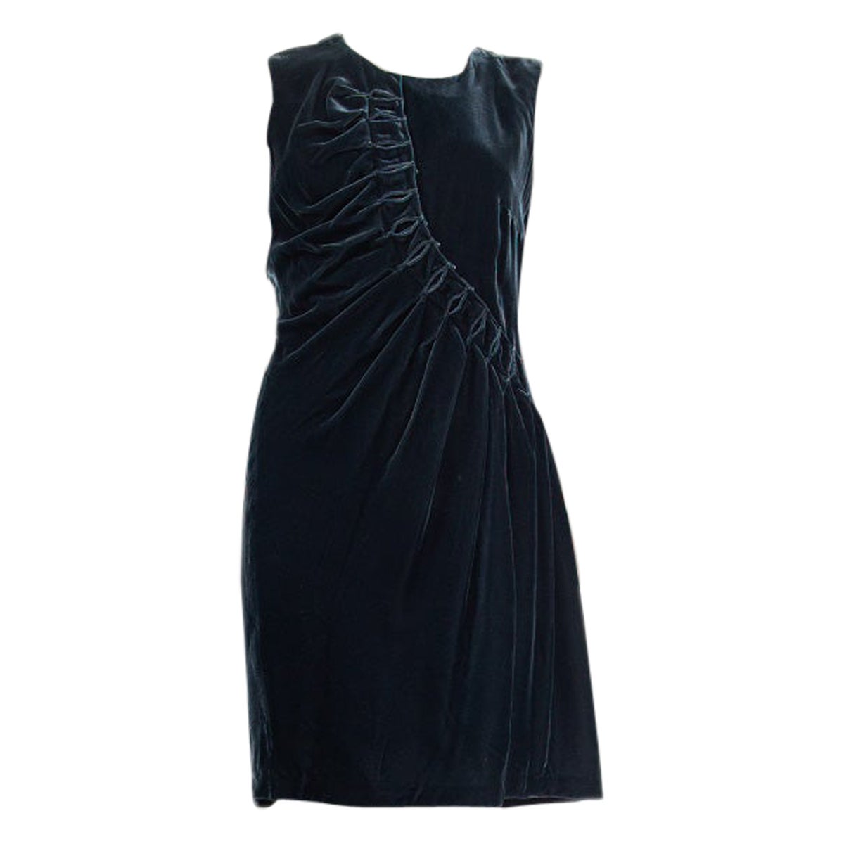 JIL SANDER Petrolgrünes ärmelloses Kleid aus Samt DRAPED 38 M im Angebot