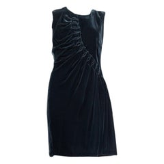JIL SANDER Petrolgrünes ärmelloses Kleid aus Samt DRAPED 38 M