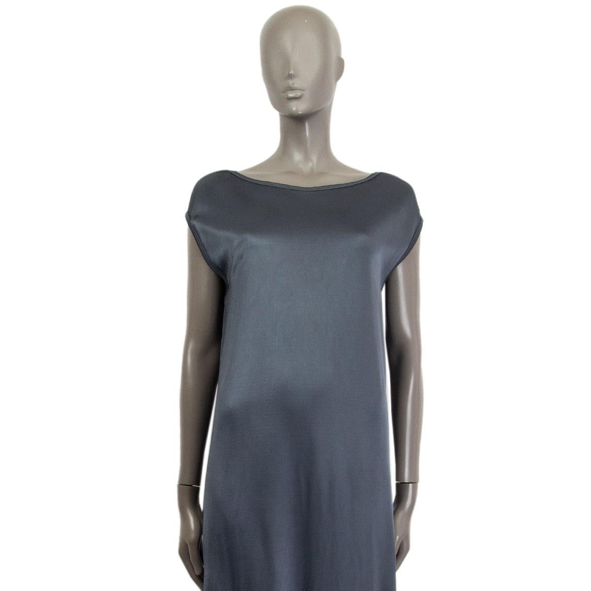 100% authentic Jil Sander sleeveless shift long dress in pigeon blue viscose (83%) and elastane (17%) with bateau neck-line and slit pockets on the side. Unlined. Has been worn and is in excellent condition.

Measurements
Tag Size	Missing Tag