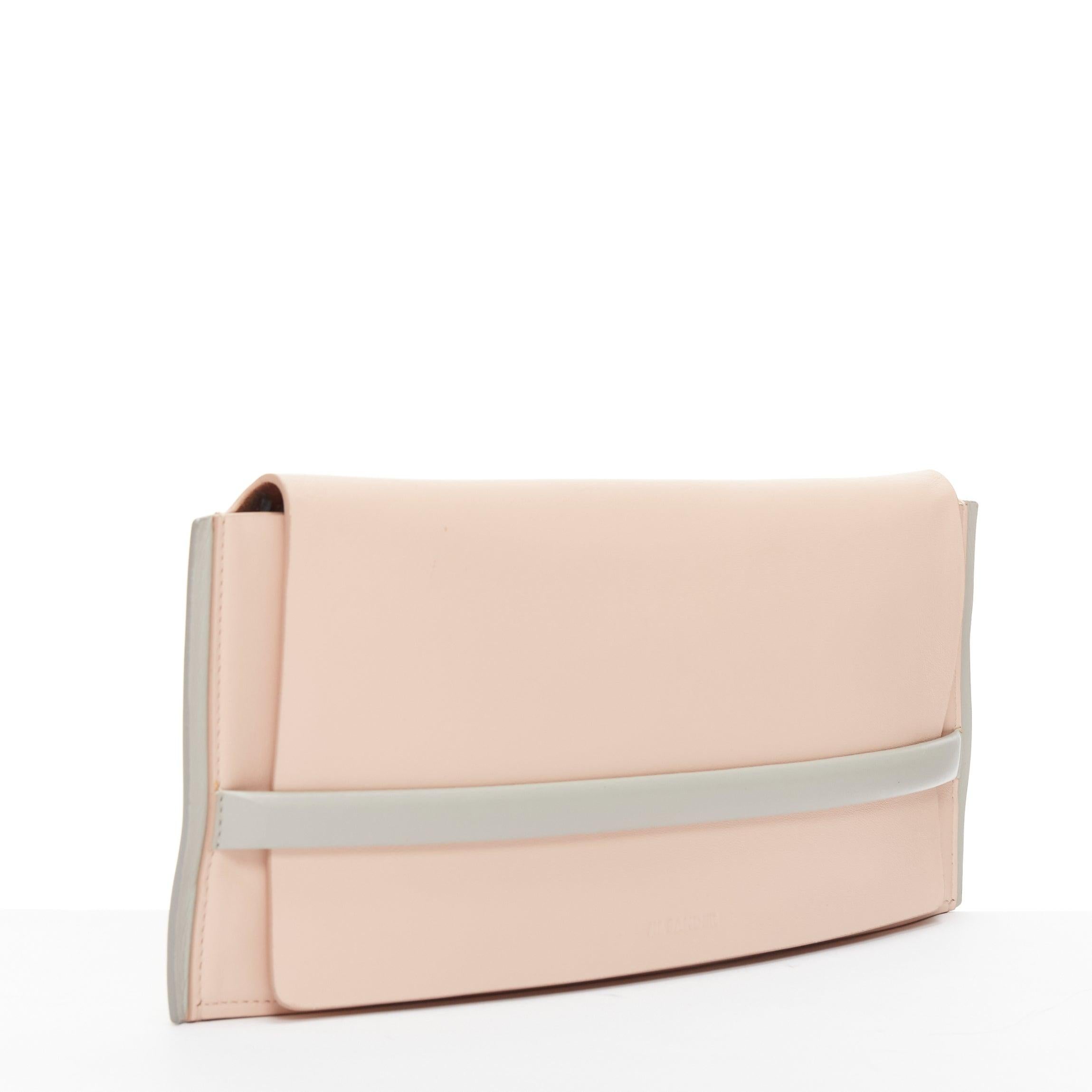 JIL SANDER pink grey smooth leather loop through envelope long clutch bag In Good Condition For Sale In Hong Kong, NT
