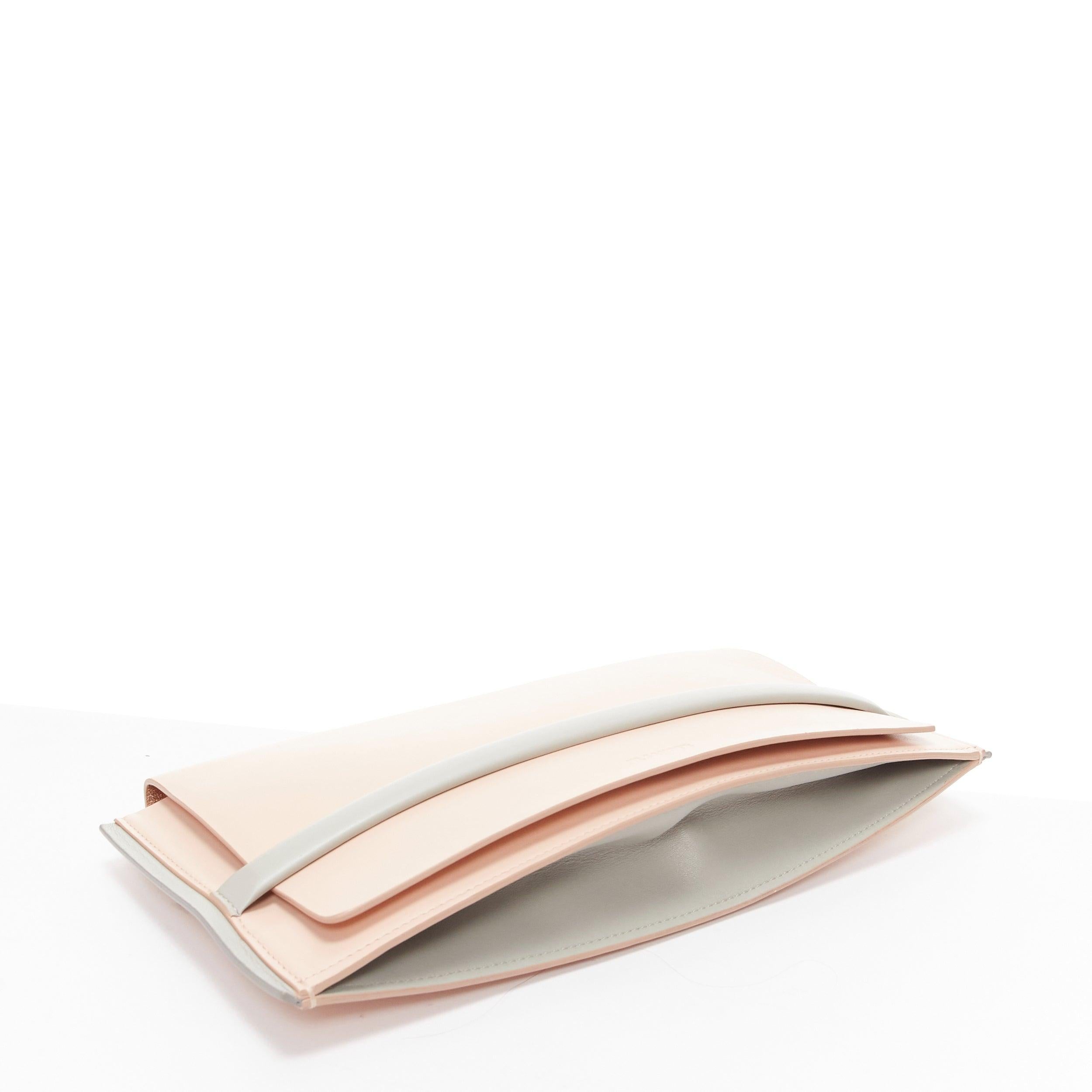 JIL SANDER pink grey smooth leather loop through envelope long clutch bag For Sale 2