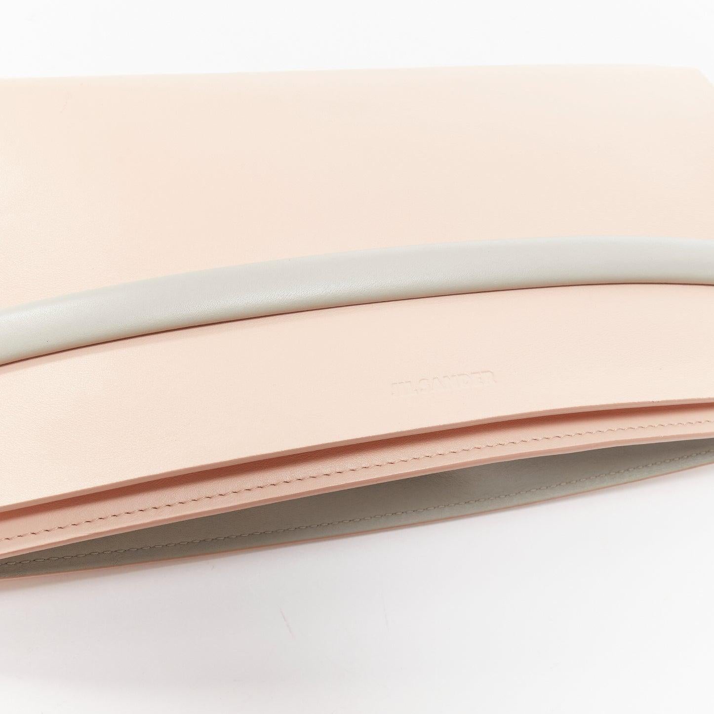 JIL SANDER pink grey smooth leather loop through envelope long clutch bag For Sale 3