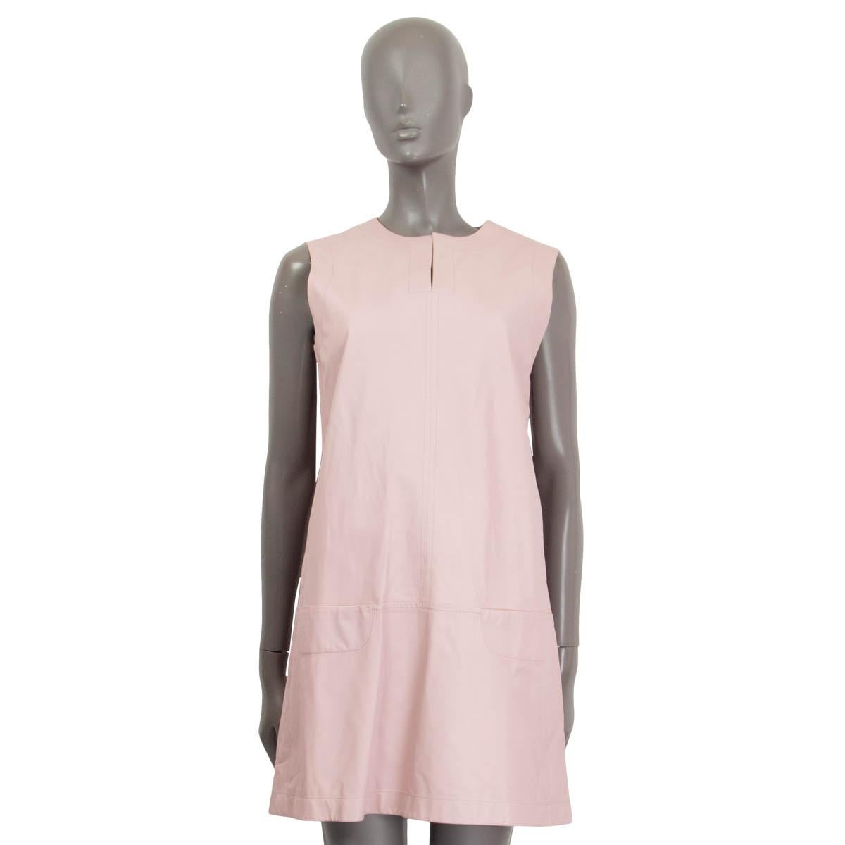 Beige JIL SANDER pink LEATHER MINI Dress 40 L For Sale