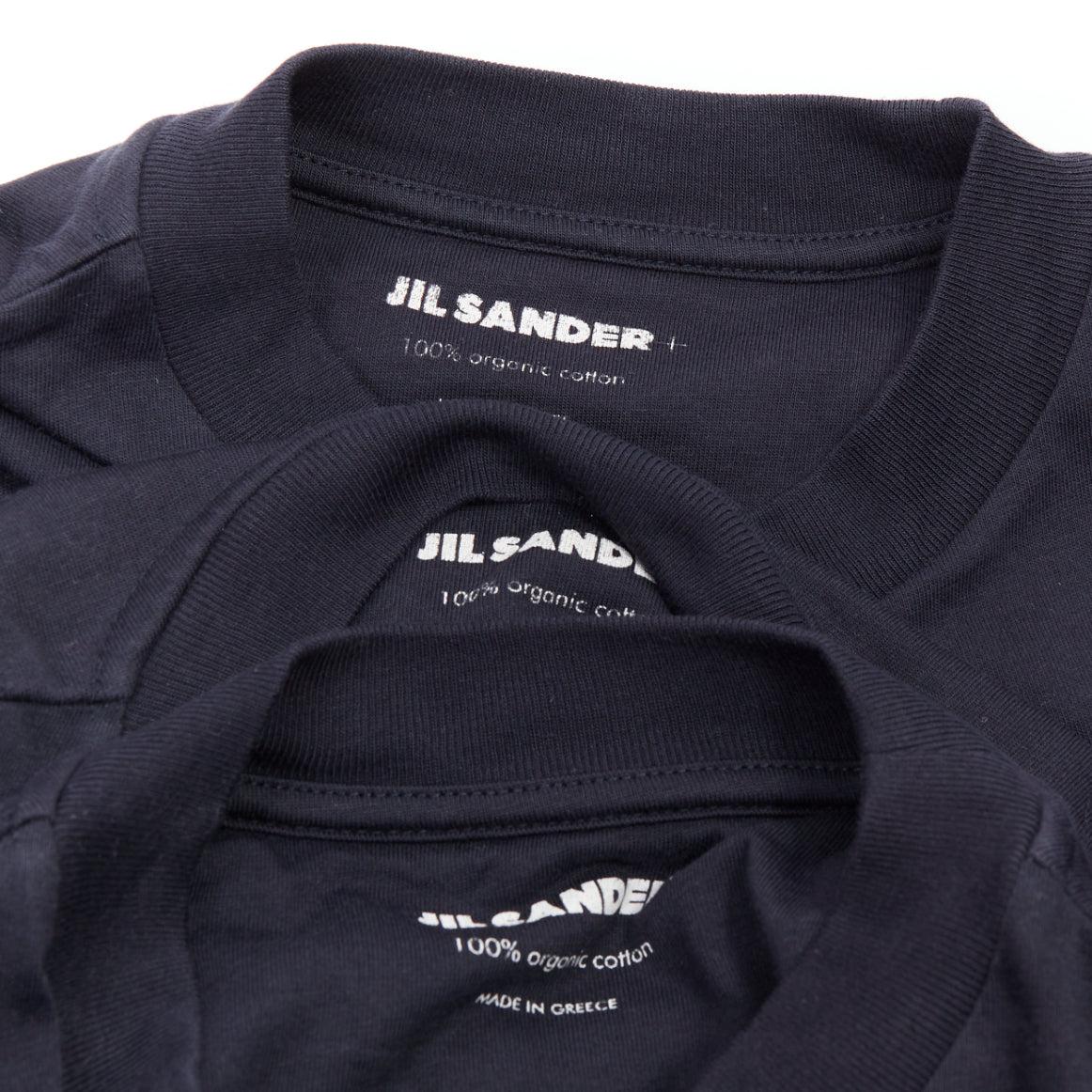 JIL SANDER PLUS black 100% cotton crew neck logo tshirt set of 3 XS For Sale 3