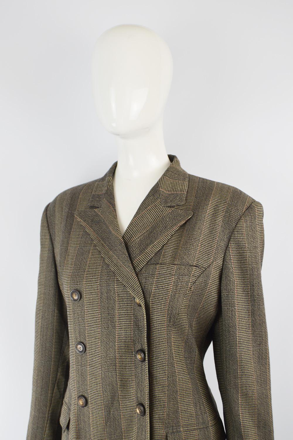 Gray Jil Sander Pure Wool Double Breasted Tailored Women's Vintage Skirt Suit , 1990s