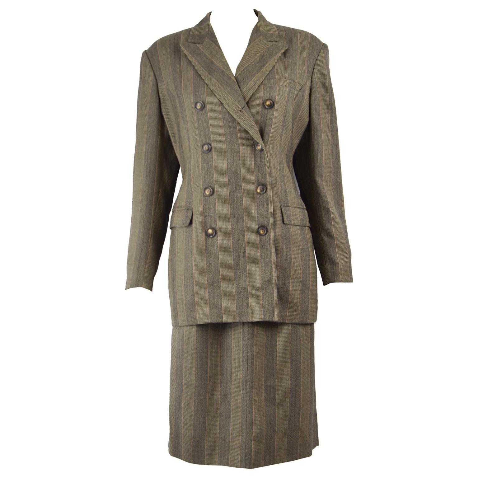 Jil Sander Pure Wool Double Breasted Tailored Women's Vintage Skirt Suit , 1990s