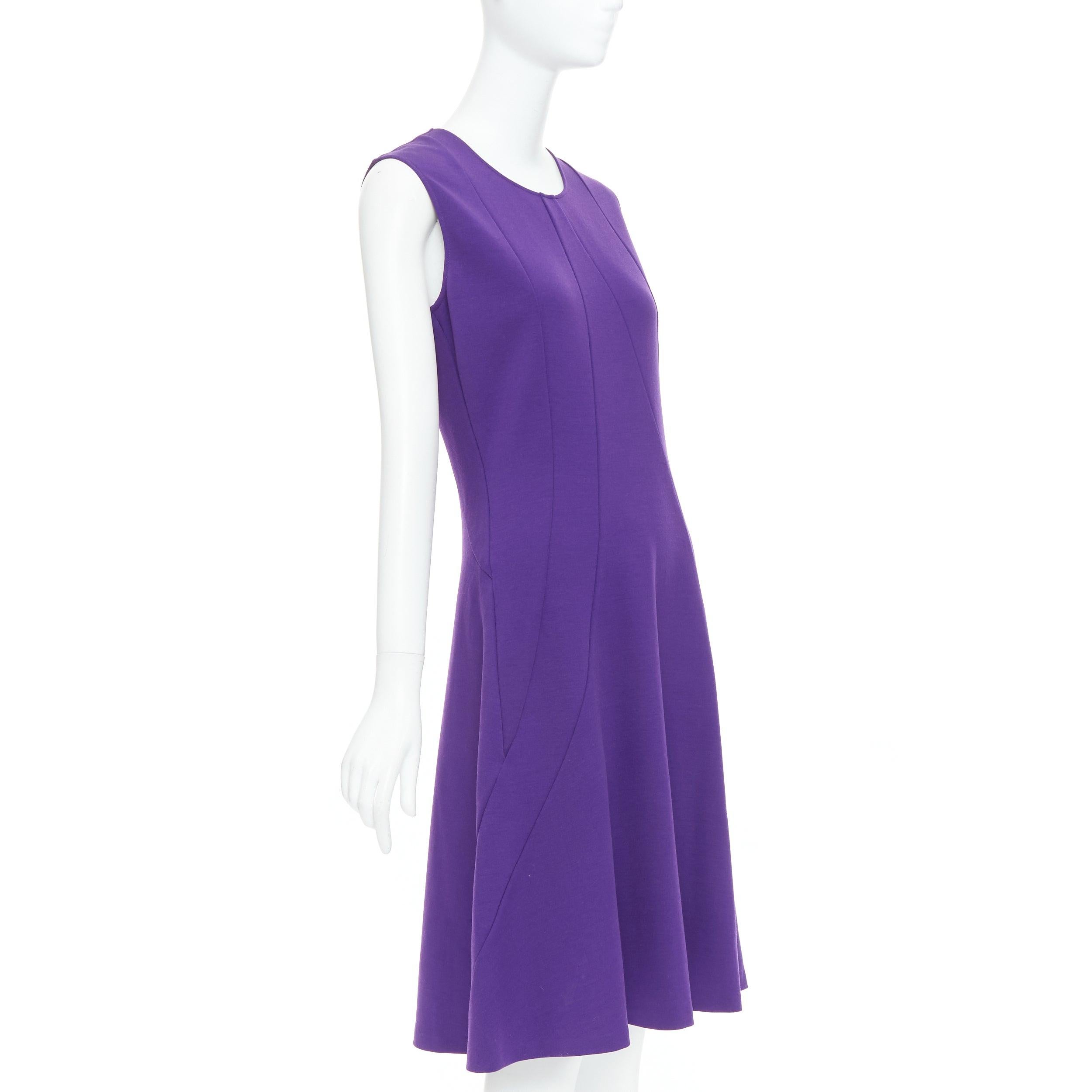 Purple JIL SANDER purple wool blend contour panel fit flare dress FR40 L For Sale