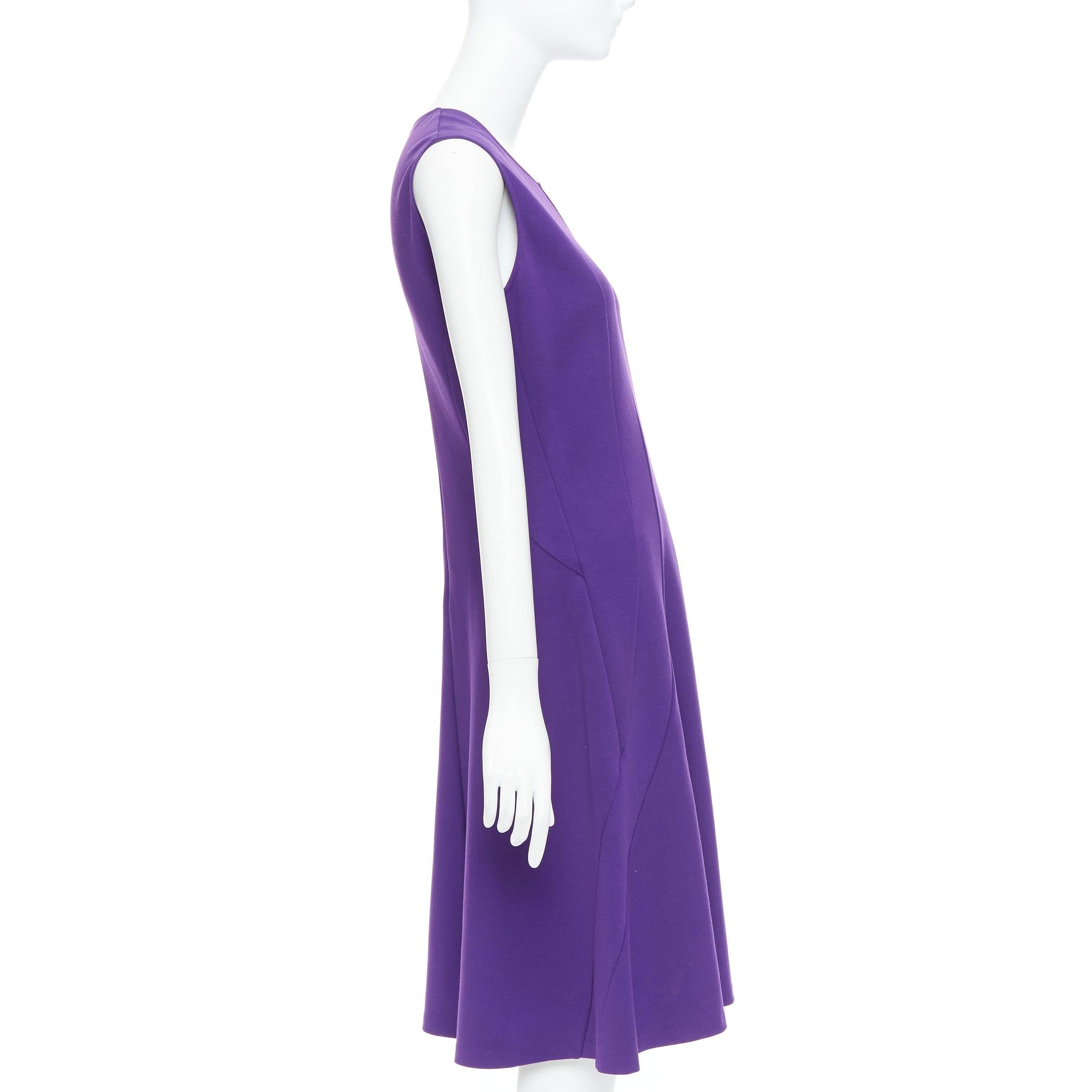JIL SANDER purple wool blend contour panel fit flare dress FR40 L In Excellent Condition For Sale In Hong Kong, NT