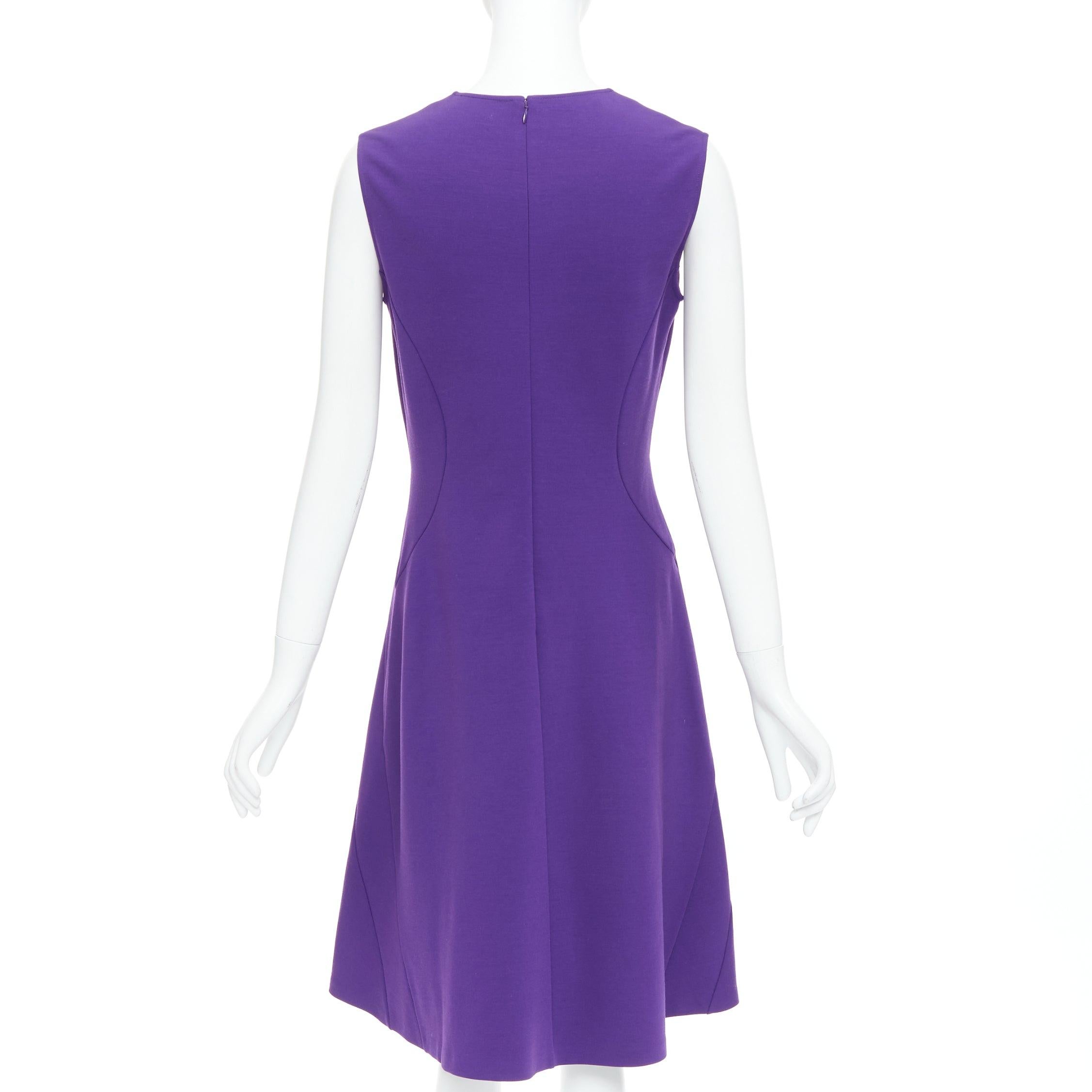 Women's JIL SANDER purple wool blend contour panel fit flare dress FR40 L For Sale