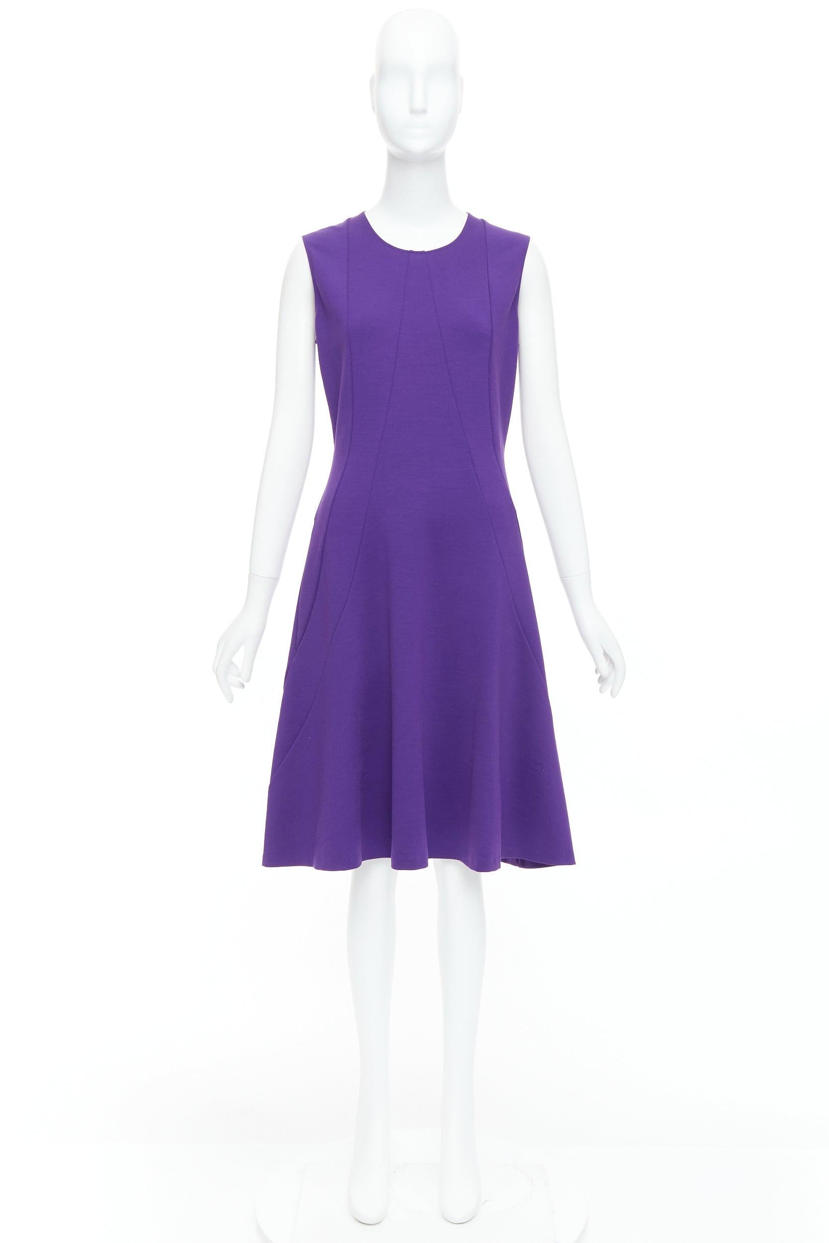 JIL SANDER purple wool blend contour panel fit flare dress FR40 L For Sale 4