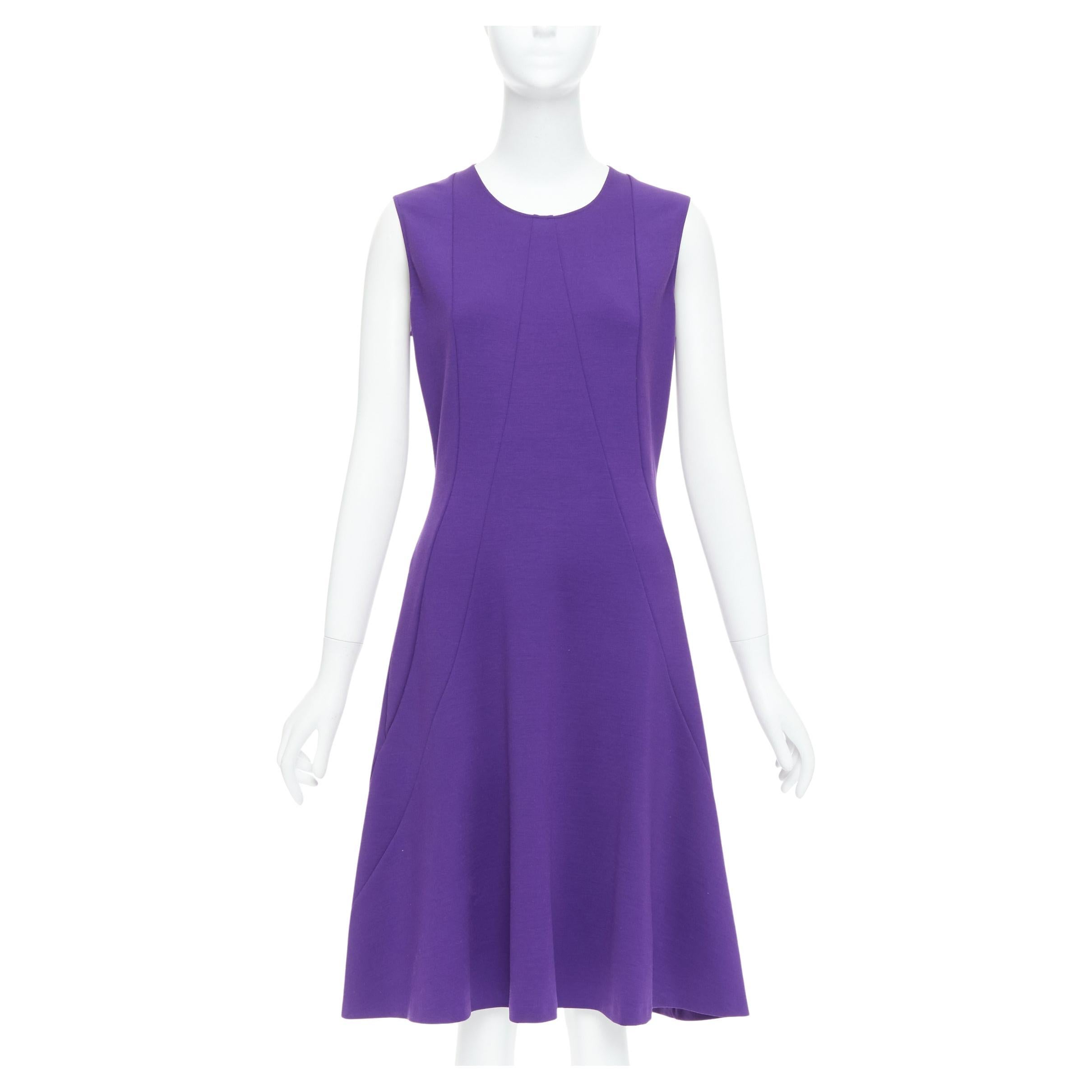 JIL SANDER purple wool blend contour panel fit flare dress FR40 L