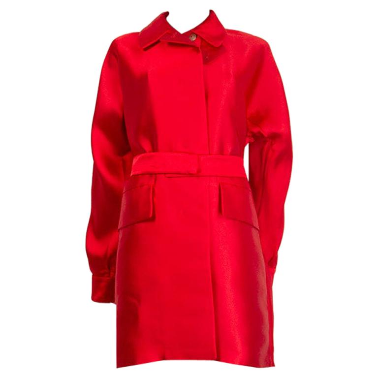 JIL SANDER red polyester SATIN TRENCH Coat Jacket 36 S at 1stDibs