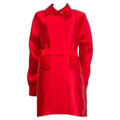 JIL SANDER red polyester SATIN TRENCH Coat Jacket 36 S