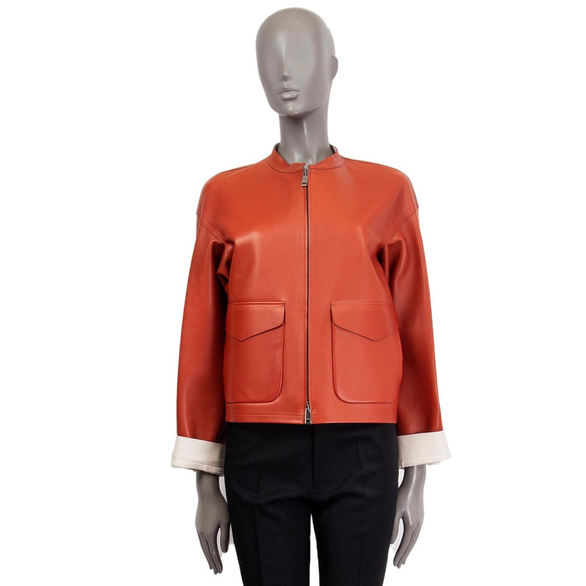 Orange JIL SANDER rust & ivory leather DROP SHOULDER SHORT Jacket 36 S For Sale