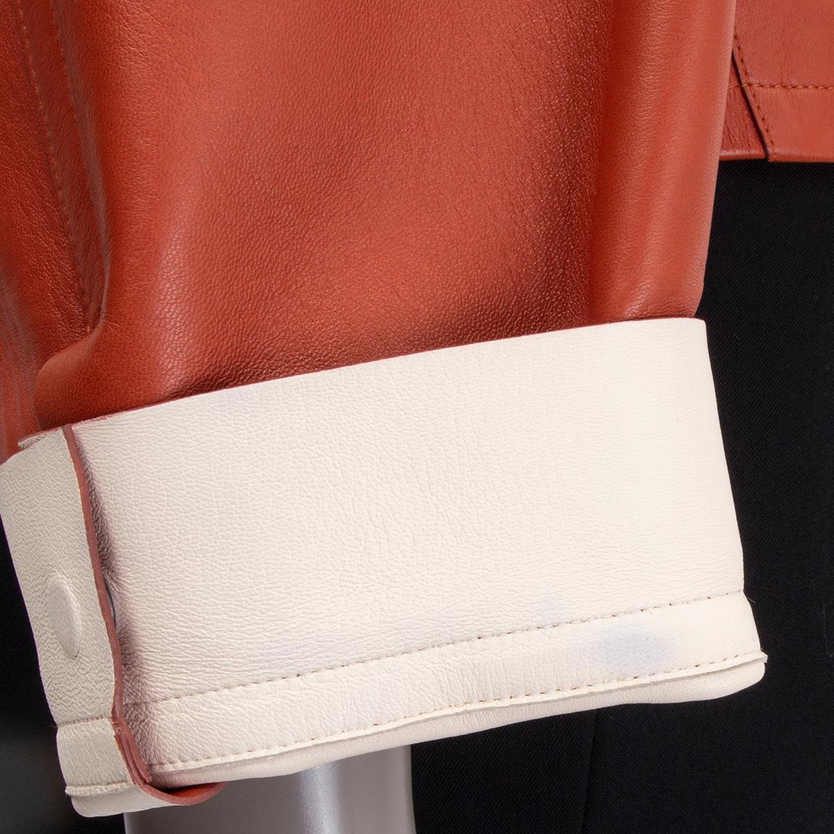 JIL SANDER rust & ivory leather DROP SHOULDER SHORT Jacket 36 S In Good Condition For Sale In Zürich, CH