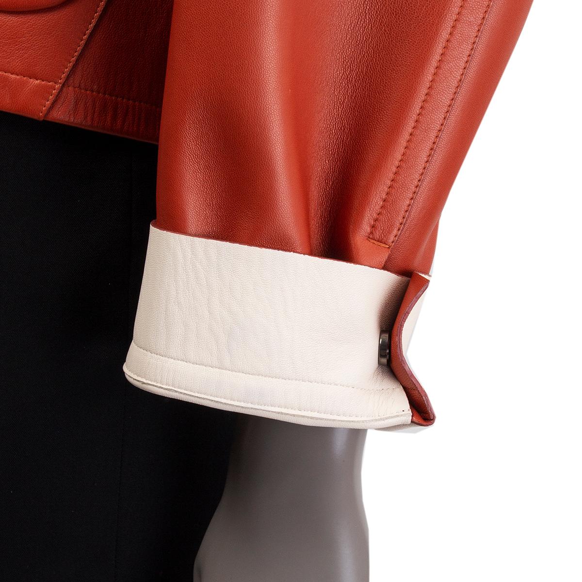 Women's JIL SANDER rust & ivory leather DROP SHOULDER SHORT Jacket 36 S For Sale
