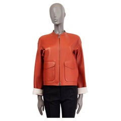 JIL SANDER rust & ivory leather DROP SHOULDER SHORT Jacket 36 S