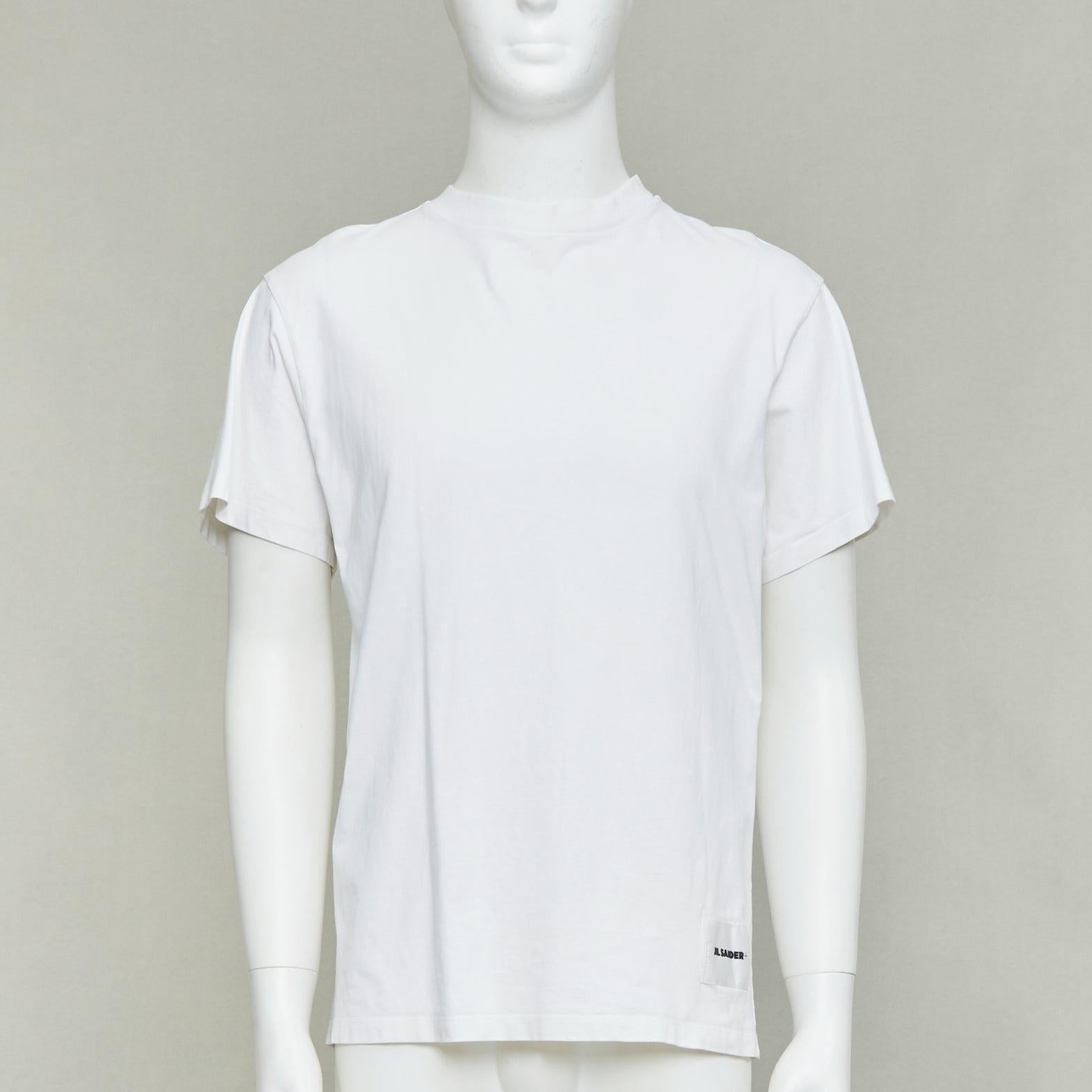 JIL SANDER Set of 3 white cotton black logo patch crew neck tshirt S