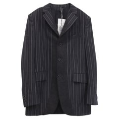 Jil Sander Einreihiger, gestreifter Blazer mit Taschen aus schwarzer Wolle