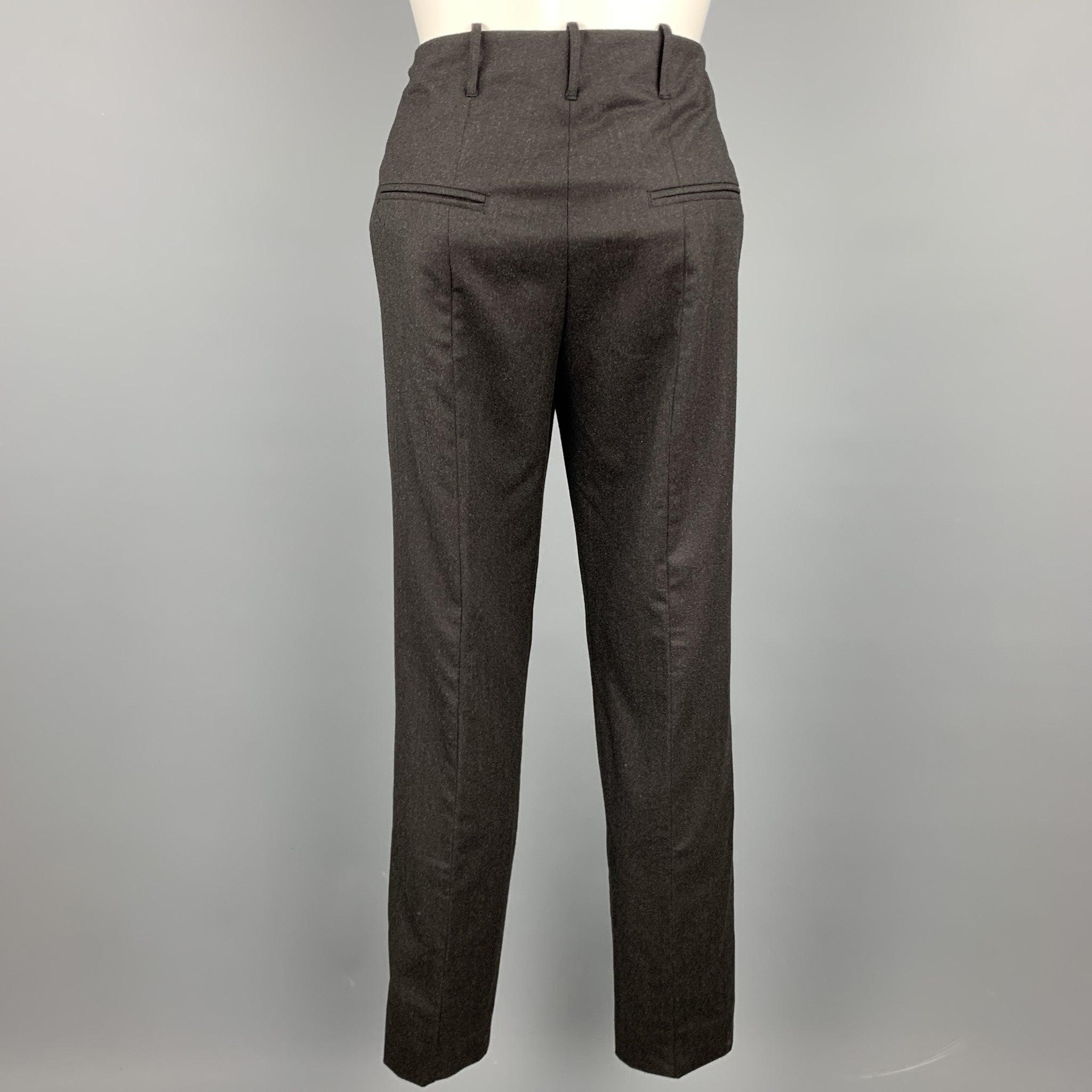 JIL SANDER Size 0 Charcoal Virgin Wool Straight Leg Dress Pants In Good Condition For Sale In San Francisco, CA