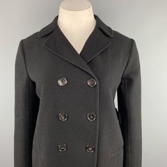 JIL SANDER Size 10 Black Cashmere Flannel Double Breasted Knit Coat