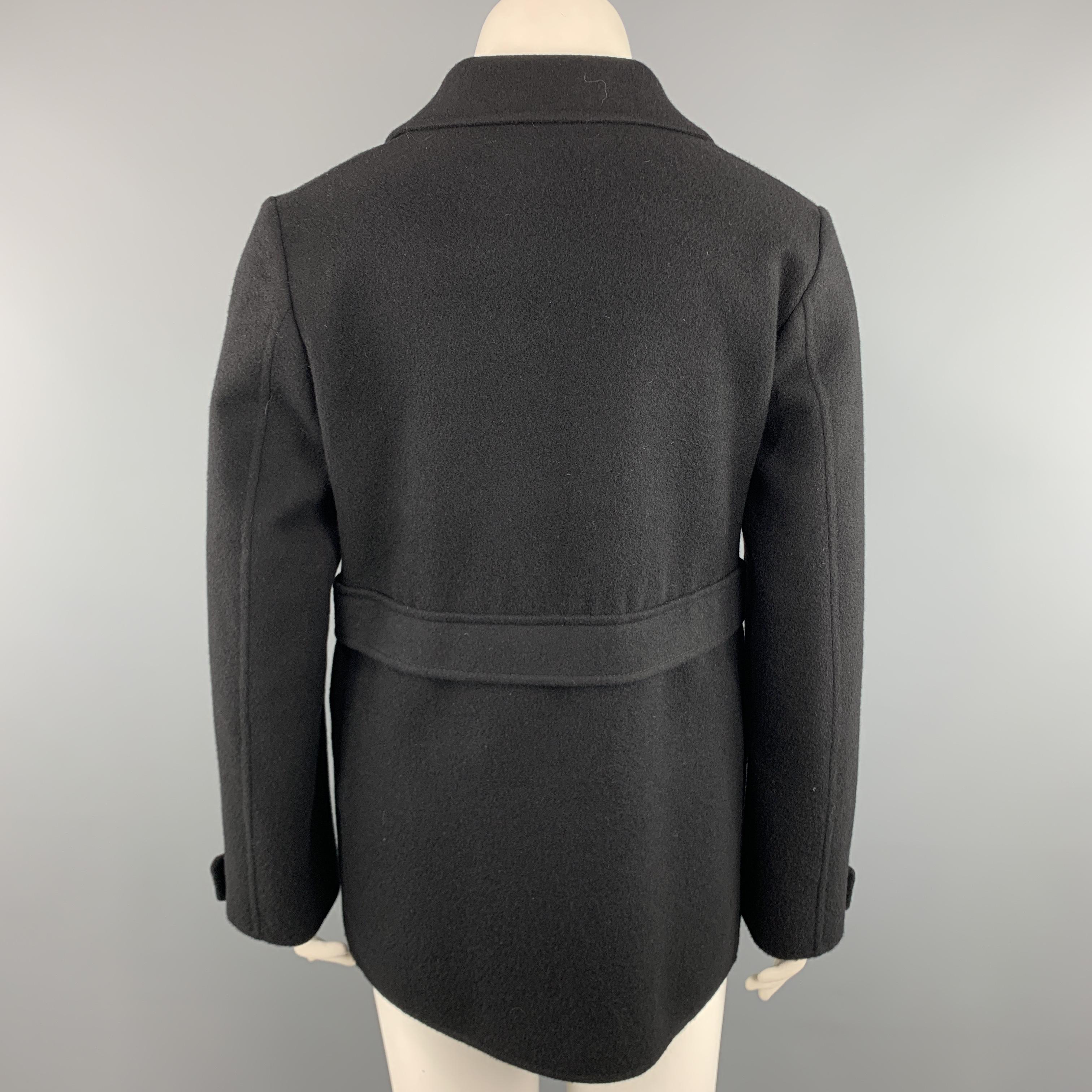 JIL SANDER Size 10 Black Cashmere Flannel Double Breasted Knit Coat 1