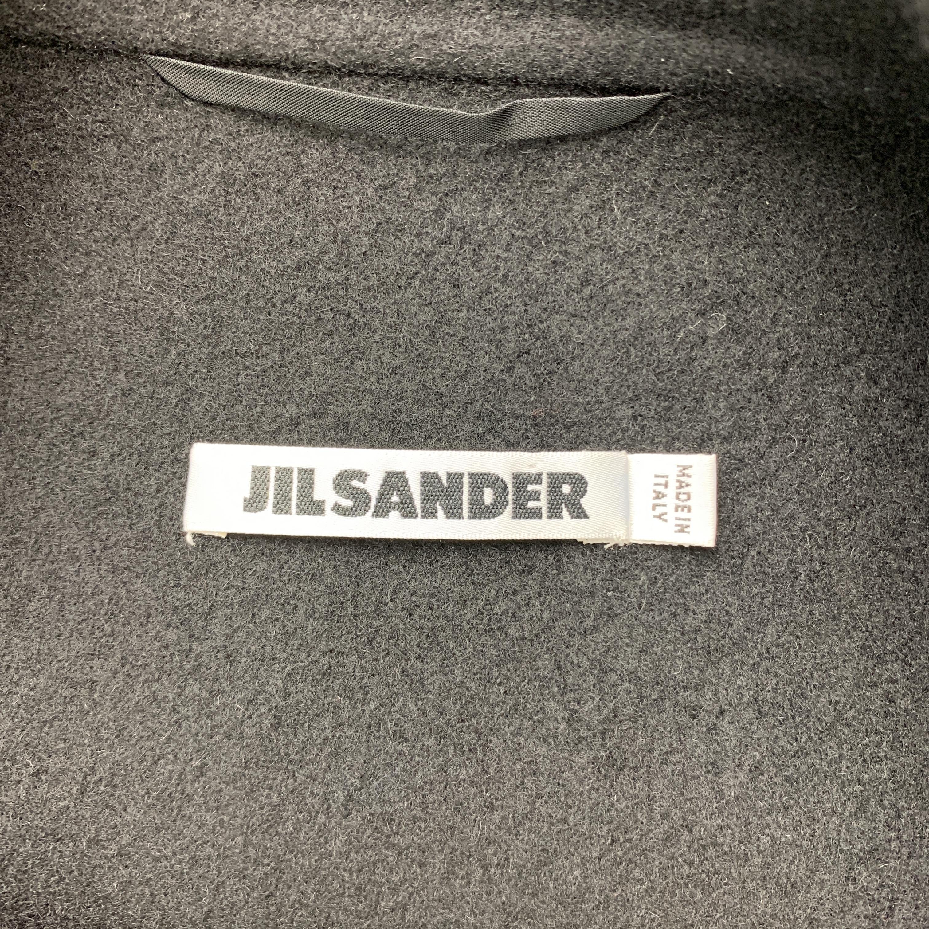 JIL SANDER Size 10 Black Cashmere Flannel Double Breasted Knit Coat 2