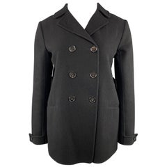 JIL SANDER Size 10 Black Cashmere Flannel Double Breasted Knit Coat