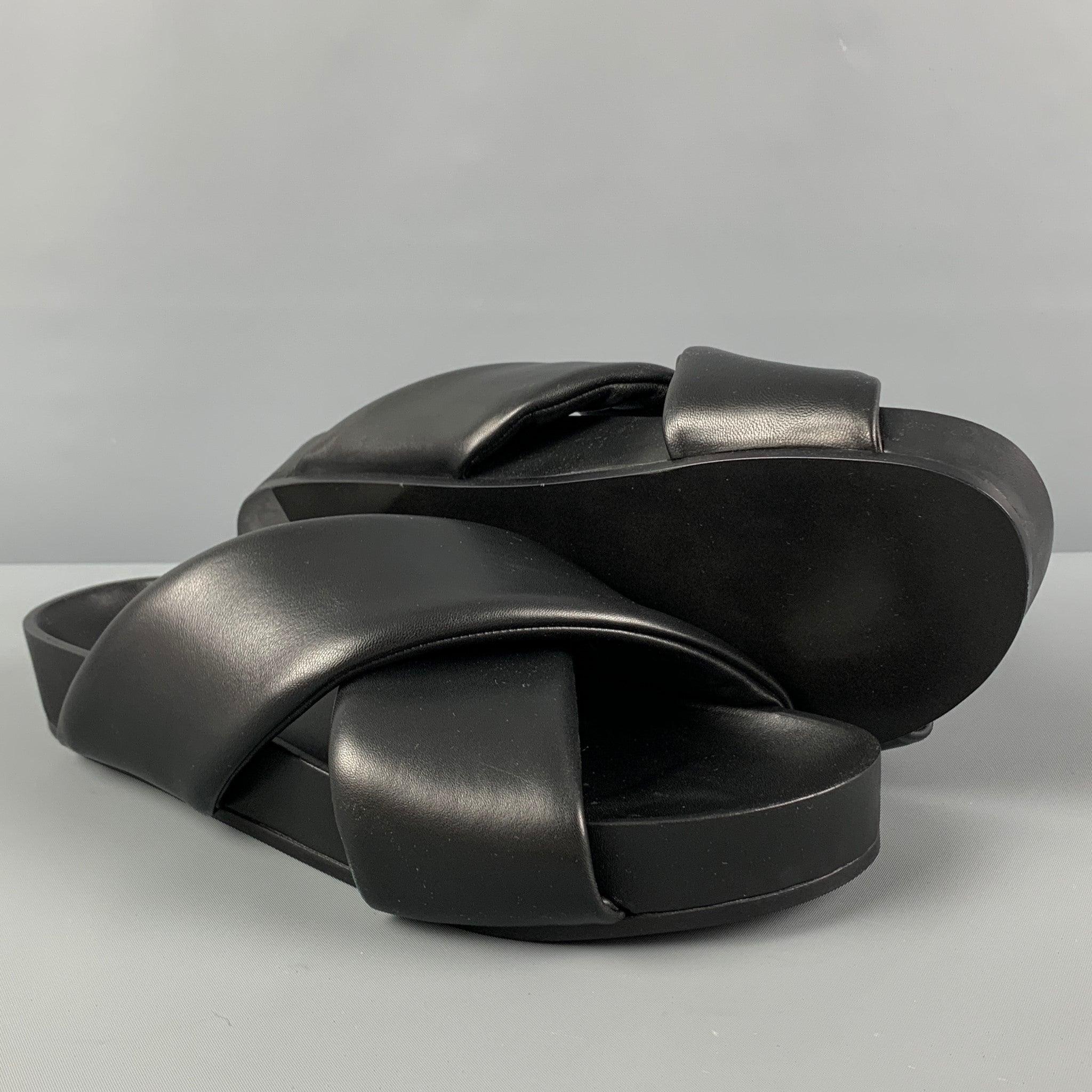 JIL SANDER Size 10 Black Leather Slip On Sandals In Excellent Condition In San Francisco, CA