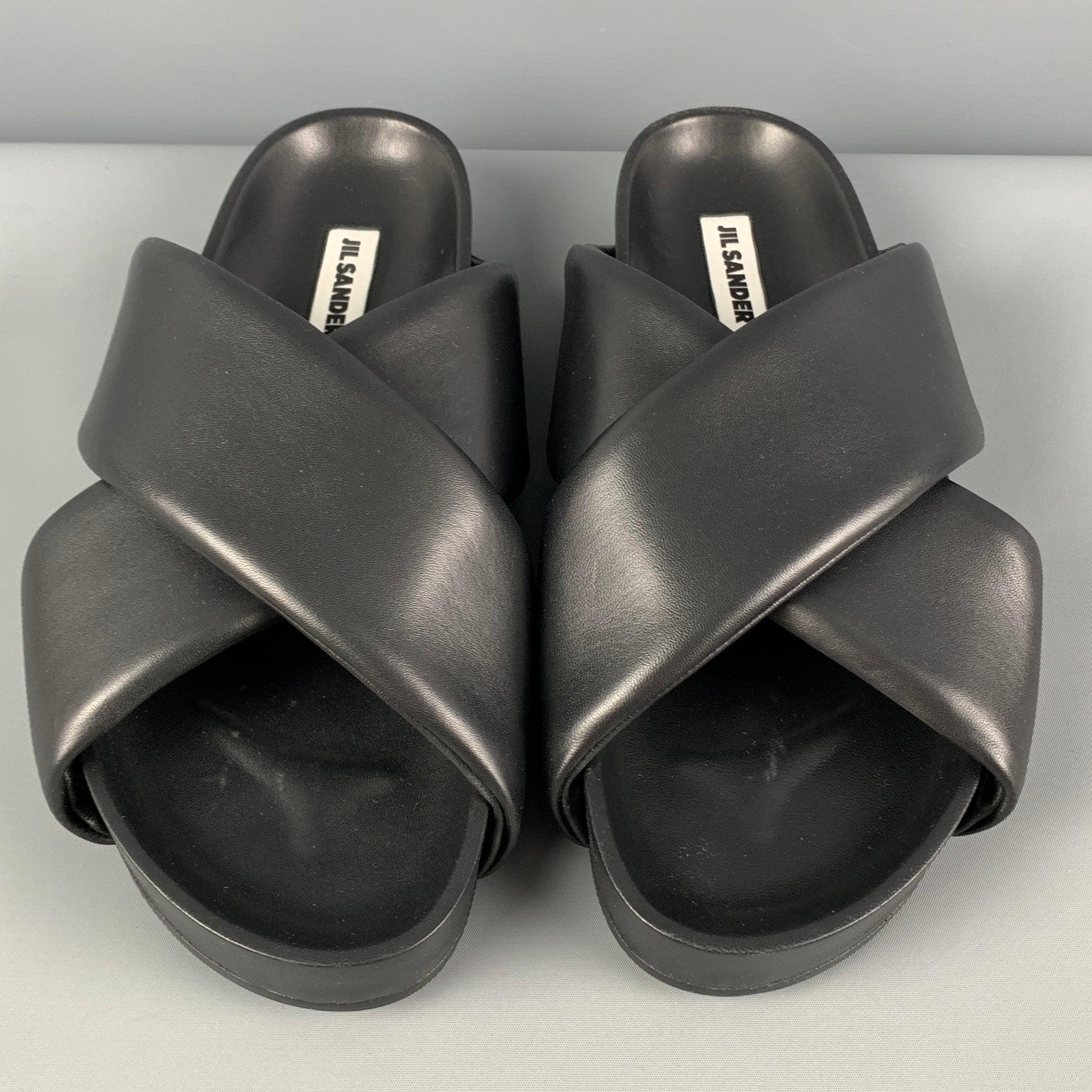 Men's JIL SANDER Size 10 Black Leather Slip On Sandals