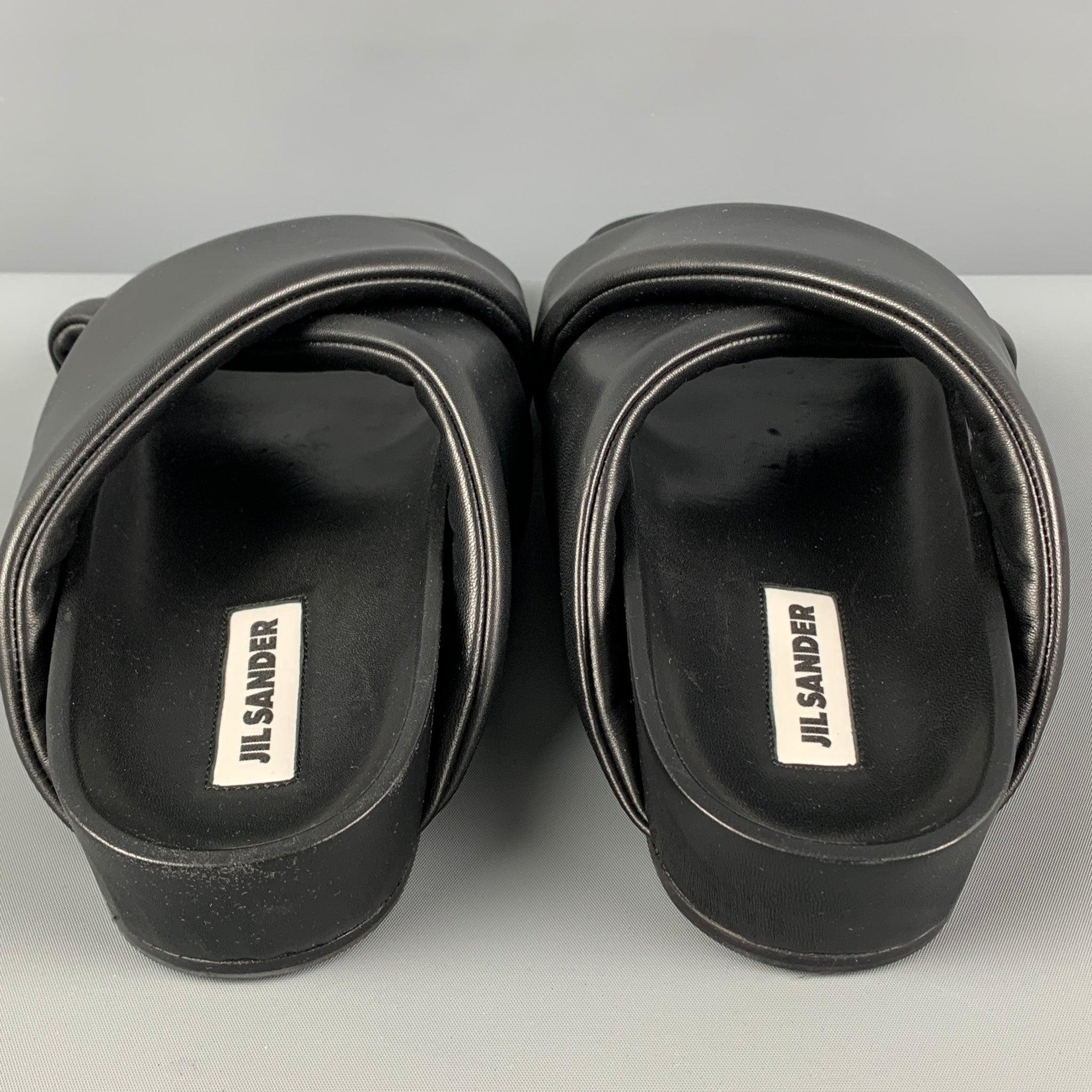 JIL SANDER Size 10 Black Leather Slip On Sandals 1