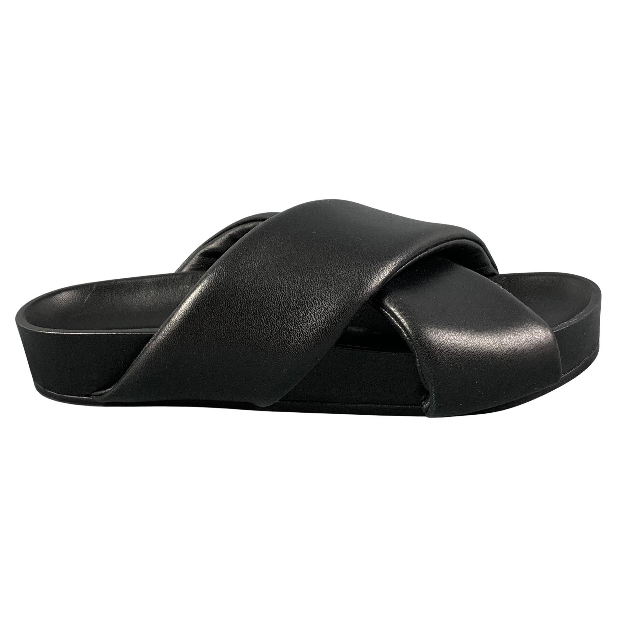 JIL SANDER Size 10 Black Leather Slip On Sandals