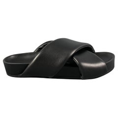 JIL SANDER Size 10 Black Leather Slip On Sandals
