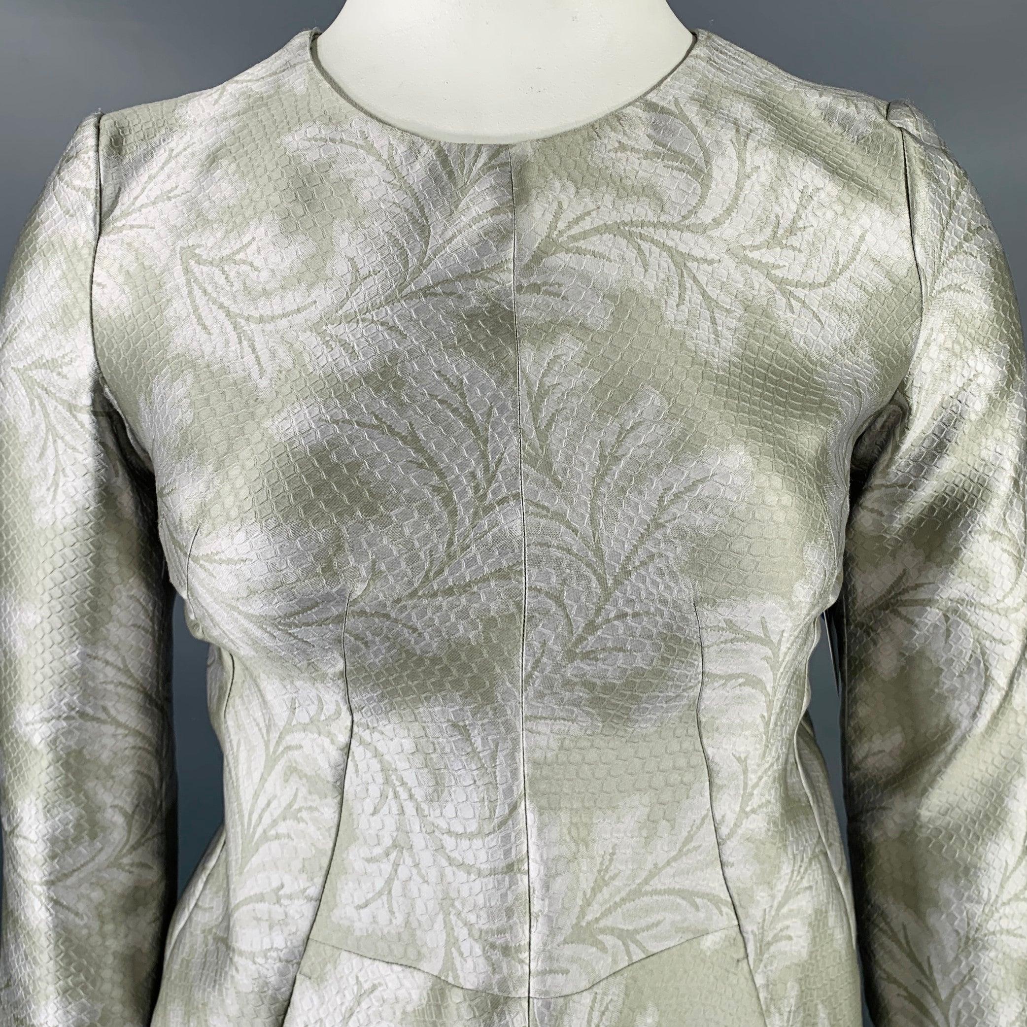 JIL SANDER dress
in a grey and silver polyester silk blend fabric featuring an A-line style, embossed 