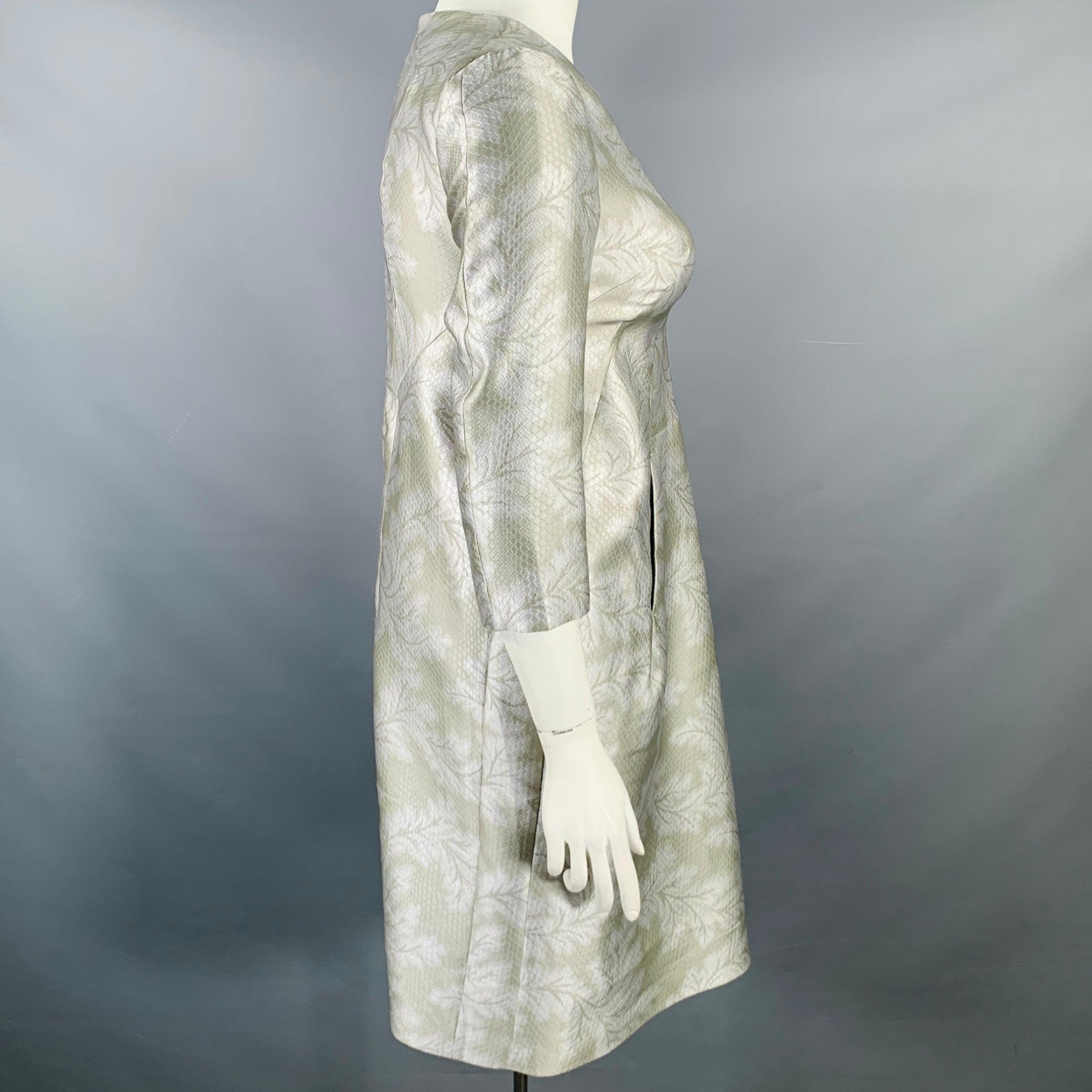 JIL SANDER Size 10 Grey Silver Polyester Silk Embossed A-Line Dress In Excellent Condition For Sale In San Francisco, CA